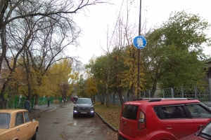 В Омске неизвестные закрасили дорожный знак «Пешеходная дорожка» возле лицея
