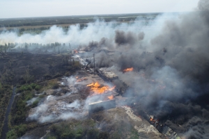 Крупный пожар на окраине Омска засняли с беспилотника (Обновлено)