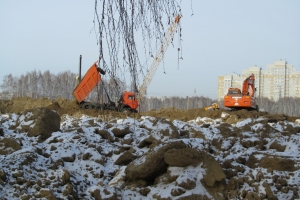 На месте леса на Волгоградской, за который борются омские экоактивисты, начали рыть строительный котлован