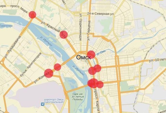 Карта омска с организациями