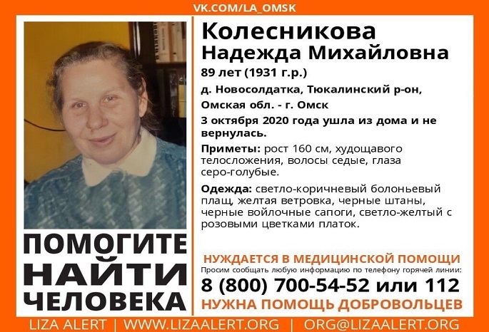 В деревне Новосолдатка Омской области пропала 89-летняя бабушка в плаще и ветровке